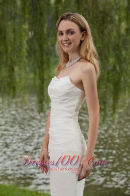 Simple Column Sheath Mini-length Taffeta Wedding Gown