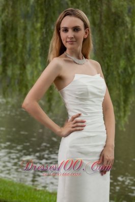 Simple Column Sheath Mini-length Taffeta Wedding Gown