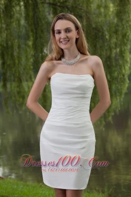 Simple Column Sheath Mini-length Taffeta Wedding Gown