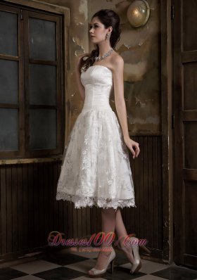 Adorable Knee-length Satin and Lace Bridal Dress