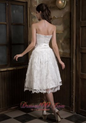 Adorable Knee-length Satin and Lace Bridal Dress