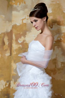 Beautiful A-line Mini-length Tulle Ruch Wedding Dress
