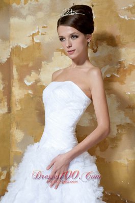 Beautiful A-line Mini-length Tulle Ruch Wedding Dress