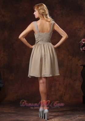 Grey Ruch Knee-length Bridesmaid Dress With Straps