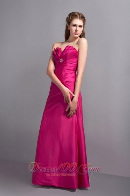 Hot Pink V-neck Prom Dress Floor-length Beaded Brooch