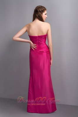 Hot Pink V-neck Prom Dress Floor-length Beaded Brooch