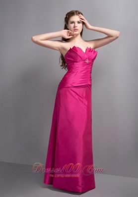 Hot Pink V-neck Prom Dress Floor-length Beaded Brooch