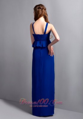 Chiffon Blue Ruch Bridesmaid Dress V-neck Column