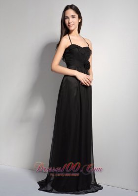 Black Hand Flower Bridesmaid Dress Halter Brush Train