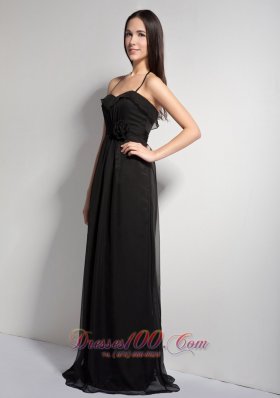 Black Hand Flower Bridesmaid Dress Halter Brush Train