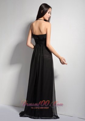 Black Hand Flower Bridesmaid Dress Halter Brush Train