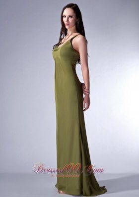 Olive Green V-neck Chiffon Ruch Bridesmaid Dress