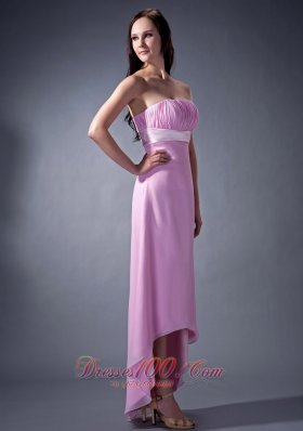 Lavender High-low Chiffon Strapless Bridesmaid Dress