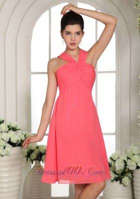 Watermelon Knee-length Chiffon Bridesmaid Dress