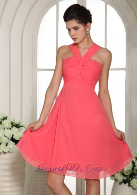 Watermelon Knee-length Chiffon Bridesmaid Dress