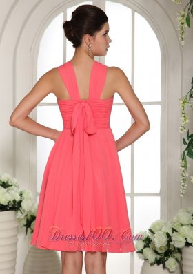 Watermelon Knee-length Chiffon Bridesmaid Dress