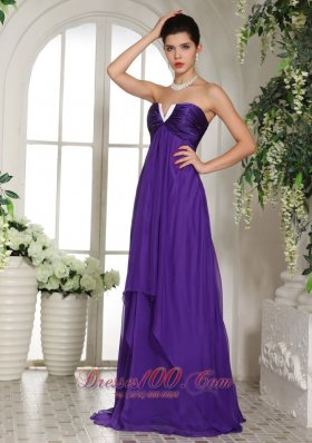 V-neck Eggplant Purple Empire Bridesmaid Dress