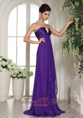 V-neck Eggplant Purple Empire Bridesmaid Dress