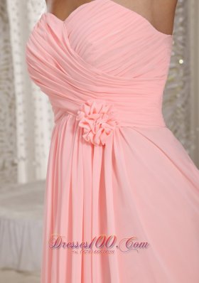 Ruched Hand Flower Baby Pink Bridesmaid Dress