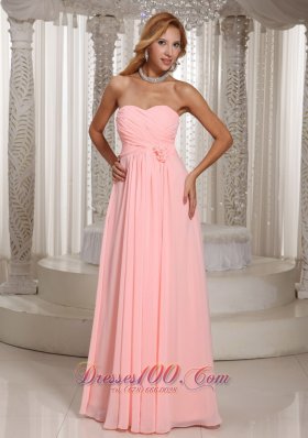 Ruched Hand Flower Baby Pink Bridesmaid Dress