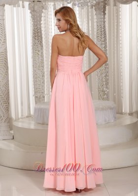 Ruched Hand Flower Baby Pink Bridesmaid Dress