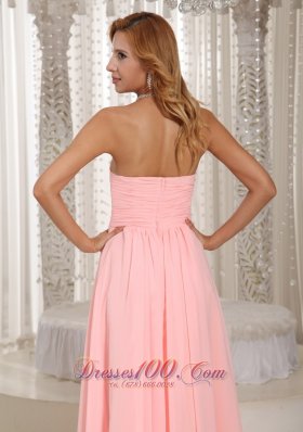 Ruched Hand Flower Baby Pink Bridesmaid Dress