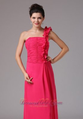 Coral Red One Shoulder Bridesmaid Dress Chiffon