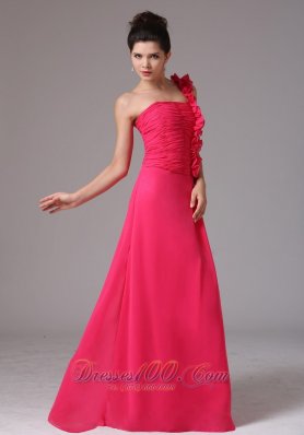 Coral Red One Shoulder Bridesmaid Dress Chiffon