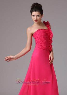 Coral Red One Shoulder Bridesmaid Dress Chiffon