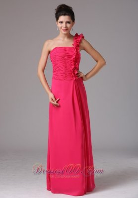 Coral Red One Shoulder Bridesmaid Dress Chiffon