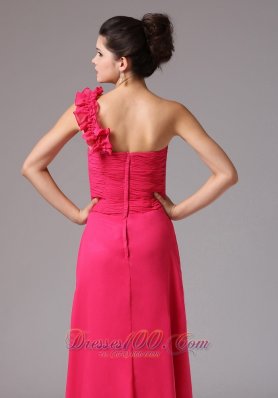 Coral Red One Shoulder Bridesmaid Dress Chiffon