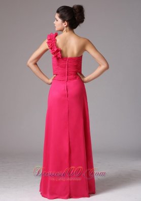 Coral Red One Shoulder Bridesmaid Dress Chiffon