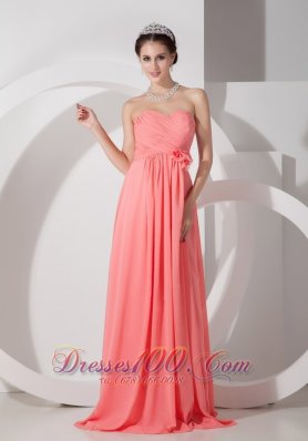 Watermelon Flowers Brush Train Bridesmaid Dress