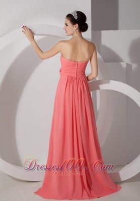 Watermelon Flowers Brush Train Bridesmaid Dress