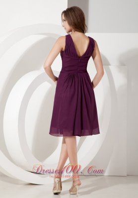 Dark Purple V-neck Knee-length Bridesmaid Dress