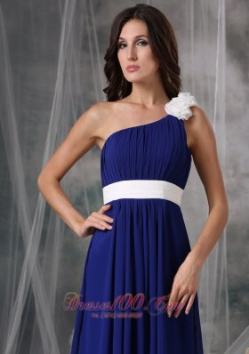 Royal Blue White Chiffon One Shoulder Prom Dress
