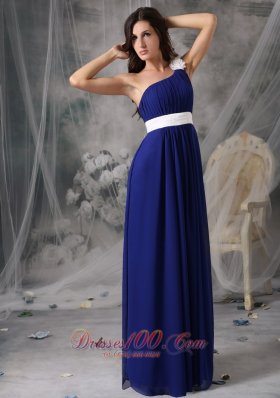 Royal Blue White Chiffon One Shoulder Prom Dress