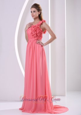 One Shoulder Bridesmaid Dress Watermelon Brush Train