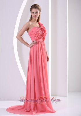 One Shoulder Bridesmaid Dress Watermelon Brush Train