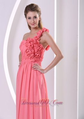 One Shoulder Bridesmaid Dress Watermelon Brush Train