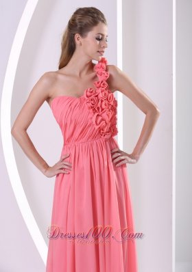 One Shoulder Bridesmaid Dress Watermelon Brush Train