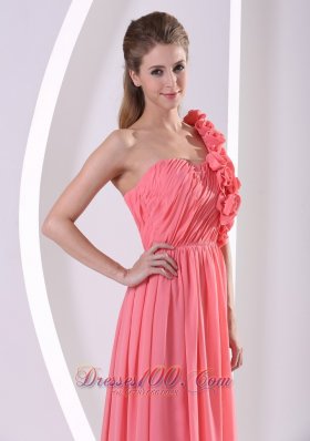 One Shoulder Bridesmaid Dress Watermelon Brush Train