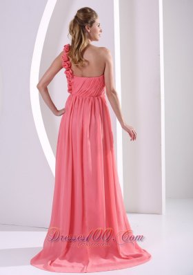 One Shoulder Bridesmaid Dress Watermelon Brush Train