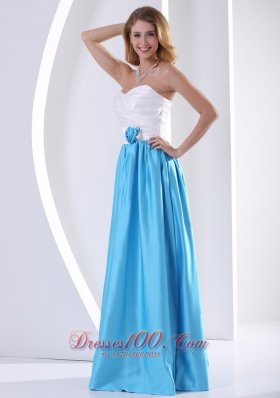 White Aqua Blue Bridesmaid Dress Hand Flower Ruch