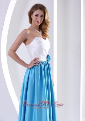 White Aqua Blue Bridesmaid Dress Hand Flower Ruch