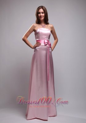 Baby Pink Bowknot Prom Dress Beading Strapless