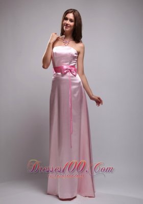 Baby Pink Bowknot Prom Dress Beading Strapless