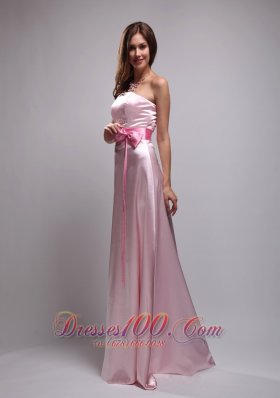 Baby Pink Bowknot Prom Dress Beading Strapless