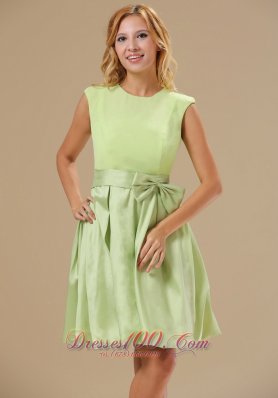 Yellow Green Cap Sleeves Bowknot Prom Dress