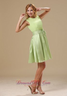 Yellow Green Cap Sleeves Bowknot Prom Dress